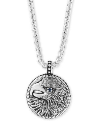EFFY Collection - Men's Black Spinel Eagle 22" Pendant Necklace in Sterling Silver