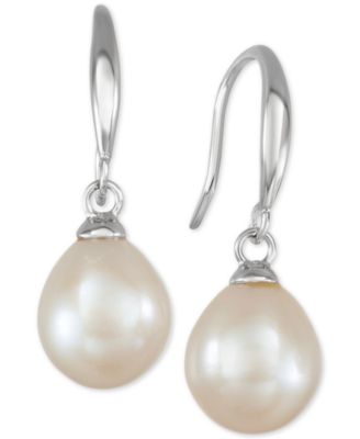 Cultured Freshwater Pearl Necklace (7-7 1/2mm) and Drop Earrings (7x9mm) Set in Sterling Silver