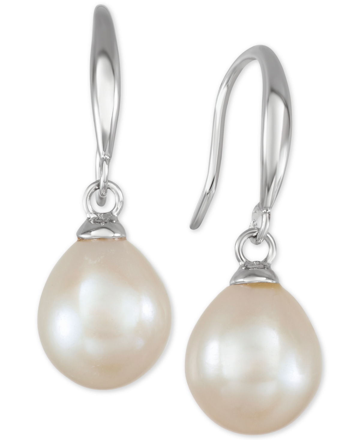 Macy's Cultured Freshwater Pearl Necklace (7-7 1/2mm) And Drop Earrings (7x9mm) Set In Sterling Silver In White,silver