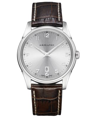 Hamilton - Men's Swiss Jazzmaster Thinline Brown Leather Strap Watch 42mm