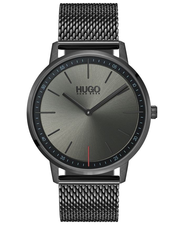 HUGO - Men's #Exist Ultra Slim Gray Ion-Plated Stainless Steel Mesh Bracelet Watch 40mm