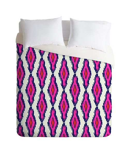 Deny Designs Holli Zollinger Ikat Pink And Navy Queen Duvet Set
