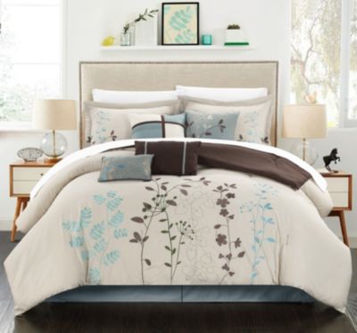 Chic Home Bliss Garden 12 Piece Floral Comforter Set Beige Queen