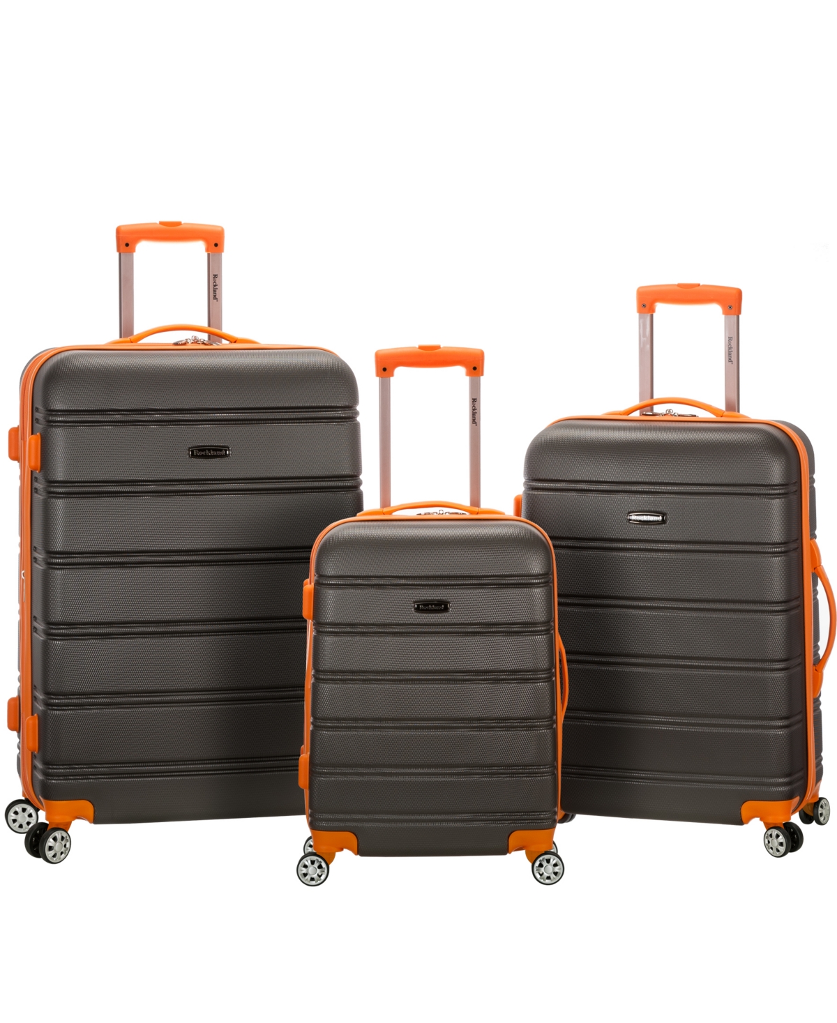 Rockland Melbourne 3-Pc. Hardside Luggage Set - Charcoal with Orange Trim