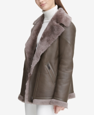 image of Calvin Klein Long Shearling Biker Jacket