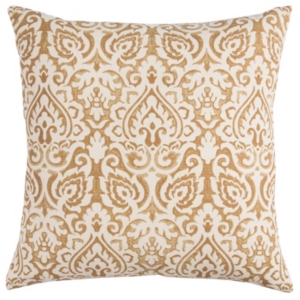 Rizzy Home Damask Polyester Filled Decorative Pillow, 22" X 22" In Yellow