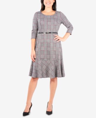 NY Collection Belted Plaid Dress - Macy's