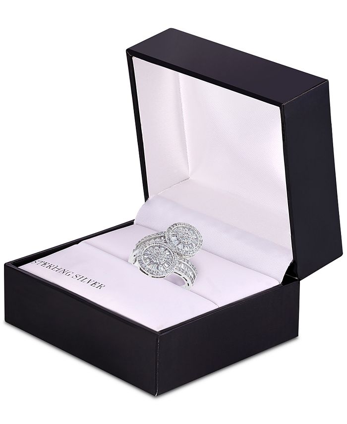 Macy's Cubic Zirconia Double Circle Bypass Ring in Sterling Silver ...