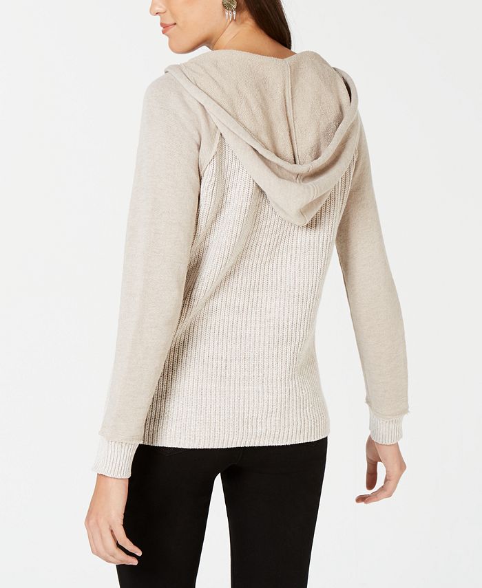 Style & Co Mixed-Knit Hoodie Sweater, Created for Macy's - Macy's