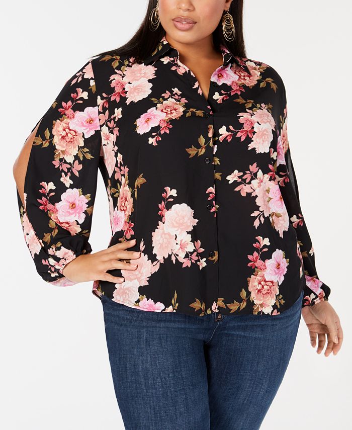 INC International Concepts INC Plus Size FloralPrint ButtonFront
