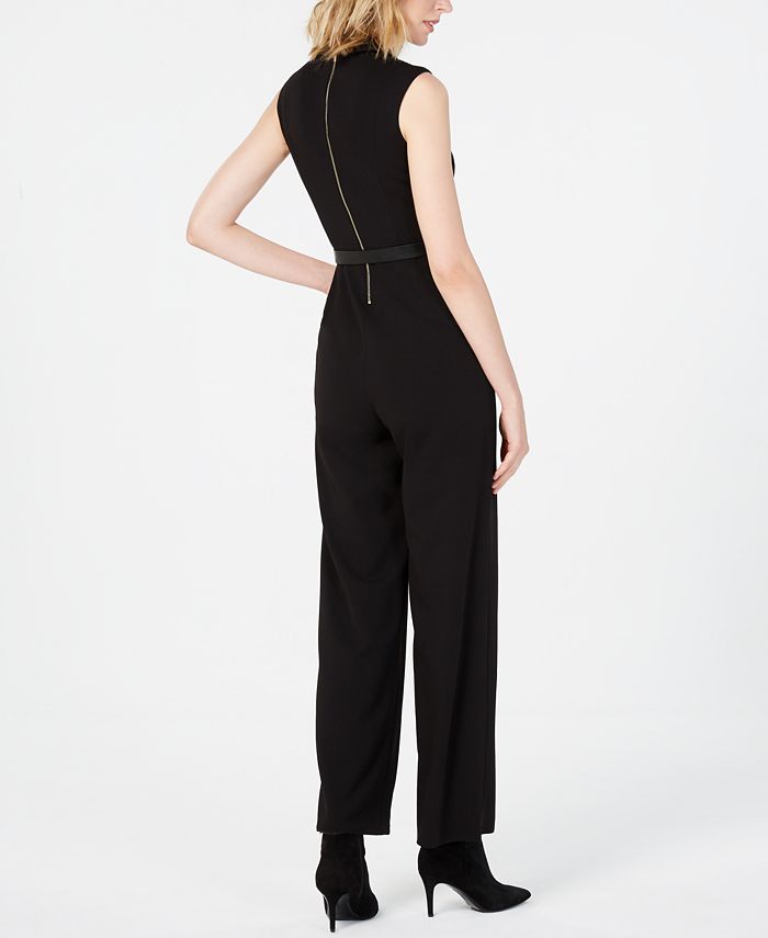 Calvin Klein Petite Belted Collared Jumpsuit - Macy's