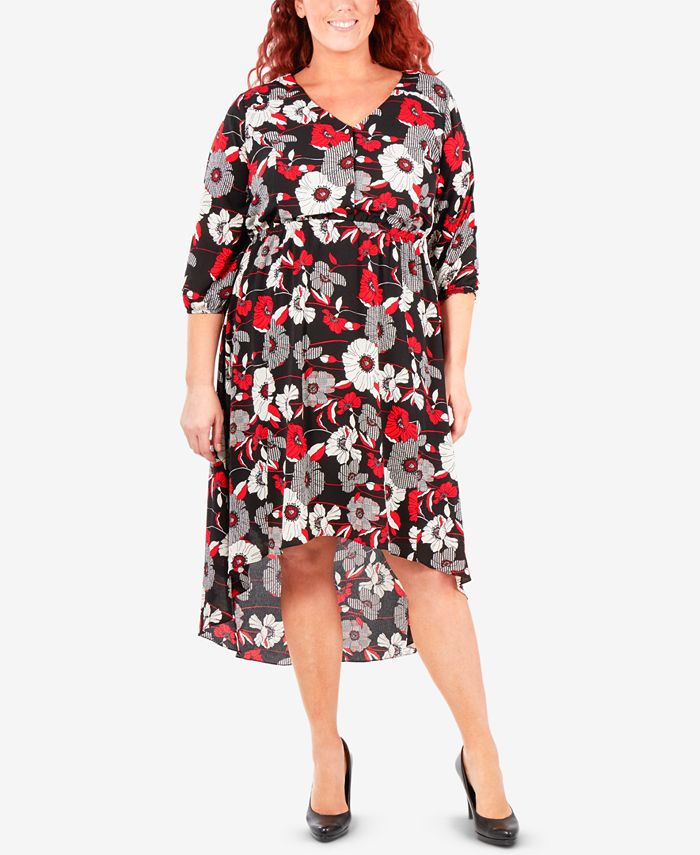 NY Collection Plus Size Printed High-Low Maxi Dress - Macy's