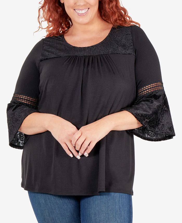 NY Collection Plus Size Crochet Trim Top - Macy's