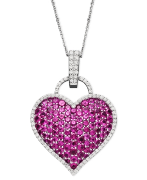 image of 14k White Gold Necklace, Ruby (6-1/2 ct. t.w.) and Diamond (1/2 ct. t.w.) Pave Heart Pendant