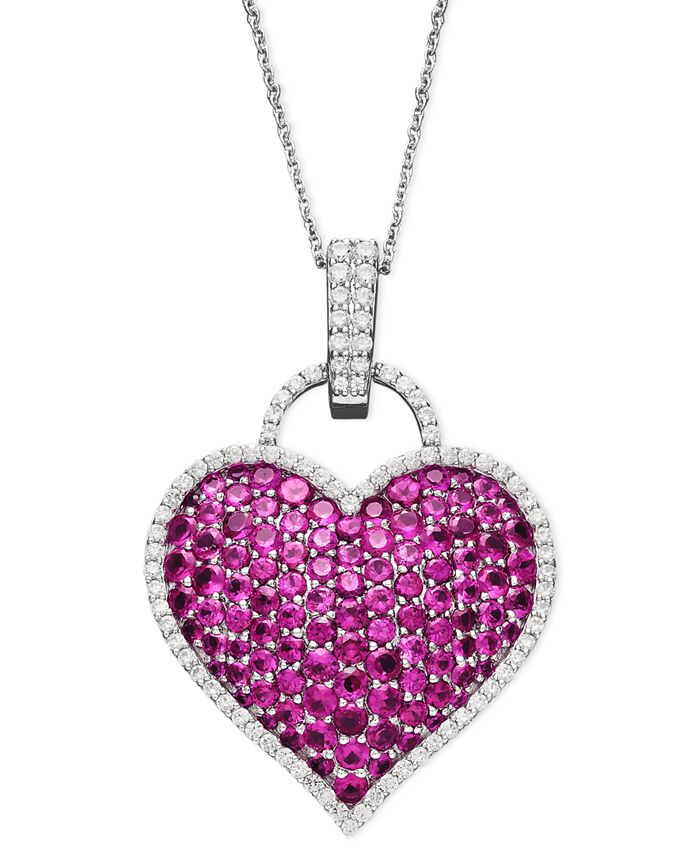 Diamond Heart Lock Necklace 1/5 ct tw Round-cut Sterling Silver 18