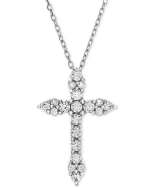 image of Diamond Cross Adjustable Pendant Necklace (1/2 ct. t.w.) in 14k White Gold or 14K Gold