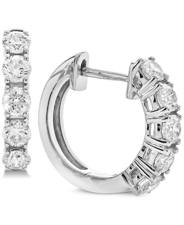 Macy's Diamond Hoop Earrings (1 ct. t.w.) in 14k White Gold & Reviews