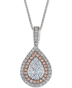 image of Diamond Teardrop Adjustable Pendant Necklace (1/2 ct. t.w.) in 14k White & Rose Gold