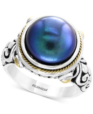 image of Effy Dyed Cultured Freshwater Pearl (12mm) Ring in Sterling Silver & 18k Gold Over Silver