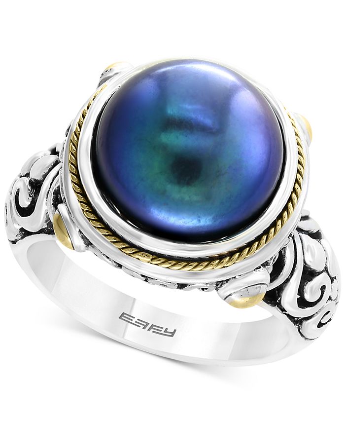 EFFY Collection - Dyed Cultured Freshwater Pearl (12mm) Ring in Sterling Silver & 18k Gold Over Silver