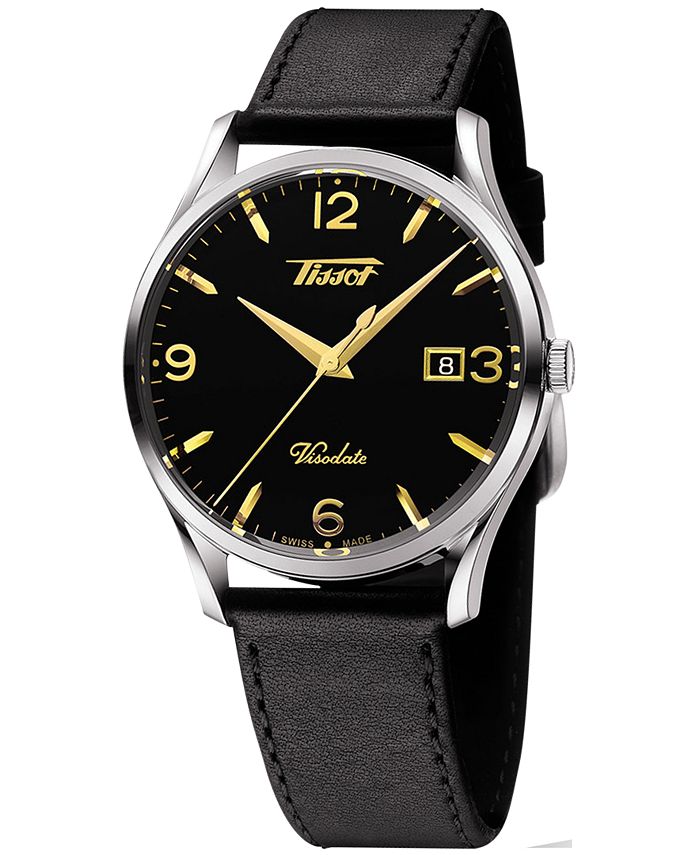 Tissot Men's Swiss Heritage Visodate Black Leather Strap Watch 40mm Macy's