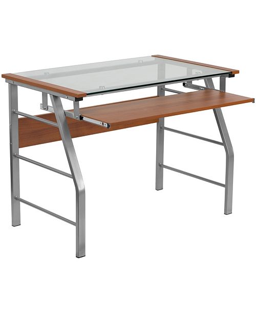 Flash Furniture Glass Computer Desk With Pull Out Keyboard Tray
