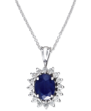 image of Royalty Inspired by Effy Sapphire (1-9/10 ct. t.w.) and Diamond (3/8 ct. t.w.) Oval Pendant in 14k White Gold, Created for Macy-s