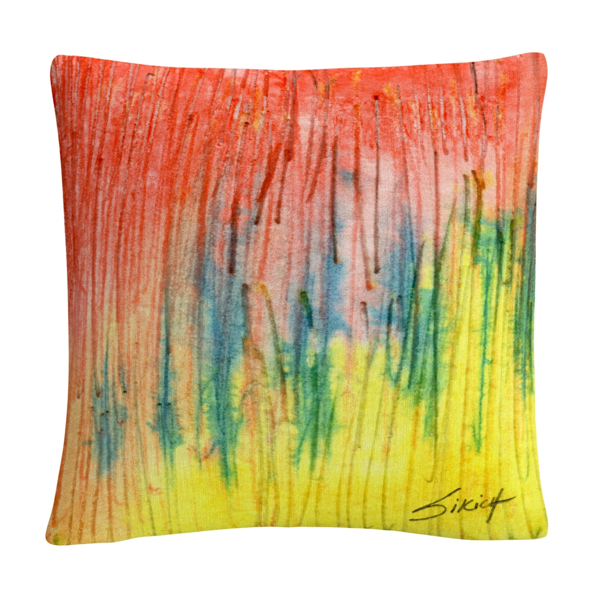 Anthony Sikich Zigs Zag Red Yellow Abstract Decorative Pillow, 16 x 16