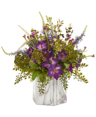 Nearly Natural - Morning Glory Artificial Plant in Faux Marble Vase
