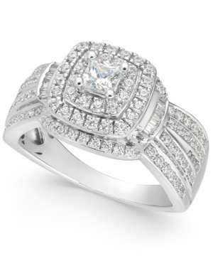image of Diamond Princess Halo Cluster Ring (1 ct. t.w.) in 14k White Gold