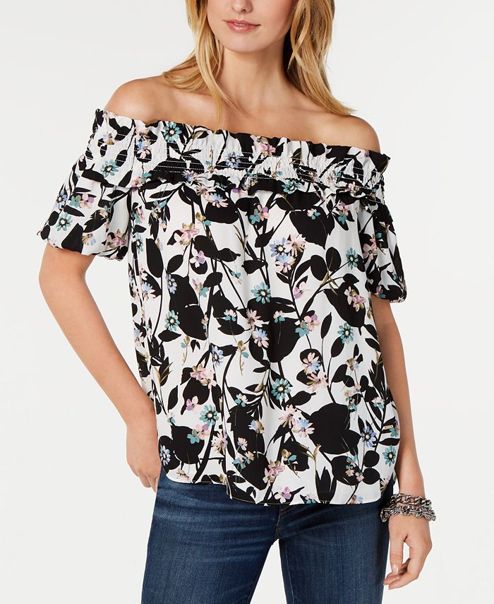 Tommy Hilfiger Floral-Print Off-The-Shoulder Top, Created for Macy's ...