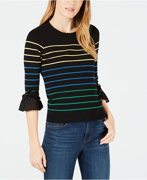 Maison Jules Striped Ruffled-Cuff Sweater, Created for Macy's