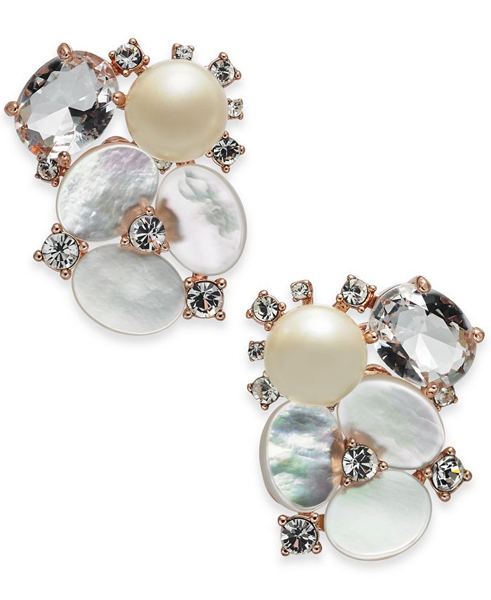 kate spade new york Rose Gold-Tone Crystal, Imitation Pearl &  Mother-of-Pearl Cluster Stud Earrings & Reviews - Earrings - Jewelry &  Watches - Macy's