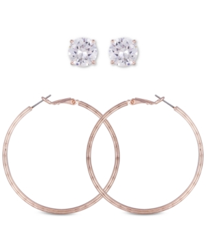 image of Guess Rose Gold-Tone 2-Pc. Set Crystal Stud & Hoop Earrings