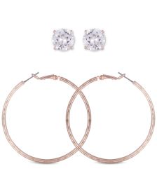 Rose Gold-Tone 2-Pc. Set Crystal Stud & Hoop Earrings 