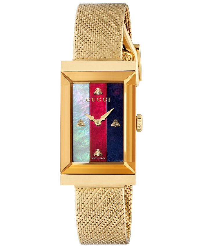 Gucci Women's Swiss G-Frame Gold-Tone PVD Stainless Steel Mesh Bracelet  Watch 21x34mm & Reviews - All Watches - Jewelry & Watches - Macy's