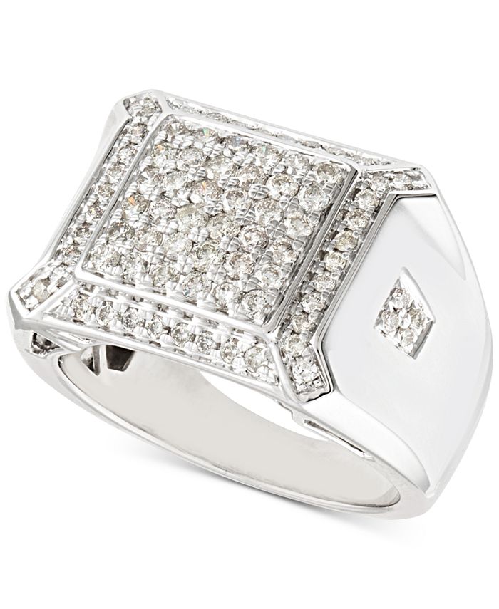 Macy's Men's Diamond Cluster Ring (1-1/4 ct. t.w.) in 10k White Gold ...