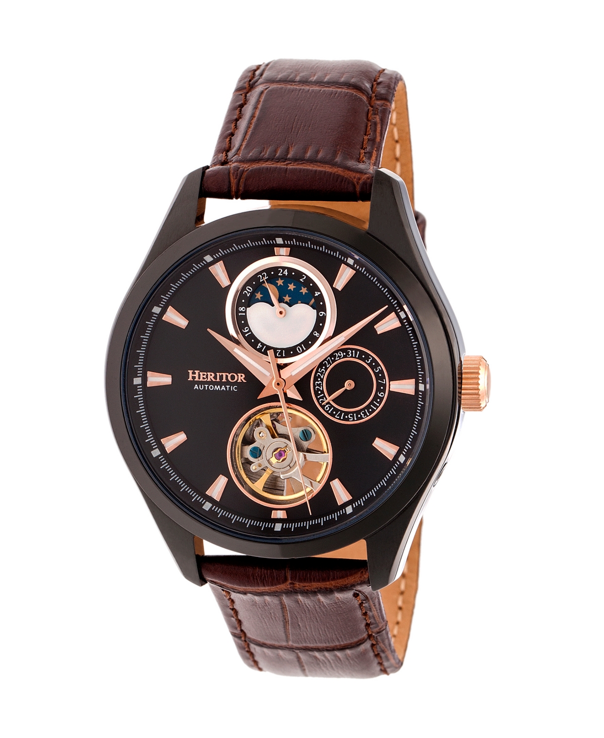 Automatic Sebastian Black & Brown Leather Watches 40mm - Brown