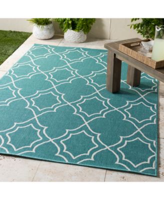Alfresco ALF-9653 Teal 8'9" x 12'9" Area Rug, Indoor/Outdoor