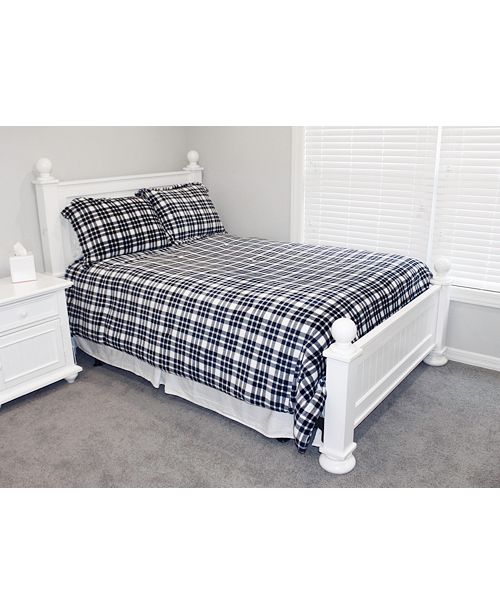 Thro White Peacoat Navy Classic Plaid Flannel Fleece 2 Piece Twin