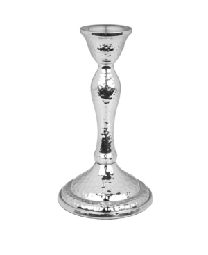 Classic Touch 6.5" Hammered Nickel Candlestick In Silver