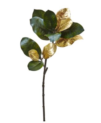 Nearly Natural - 32" Golden Magnolia Leaf Artificial Stem, Set of 3