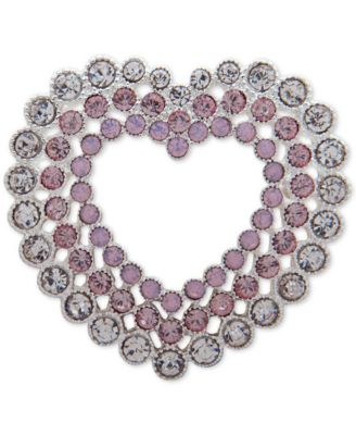 Anne Klein - Silver-Tone Crystal Triple-Row Heart Pin
