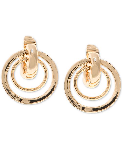 Anne Klein Gold Tone Orbital E Z Comfort Clip On Drop Earrings