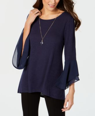 JM Collection Petites JM Collection Petite Chiffon Bell-Sleeve Top ...