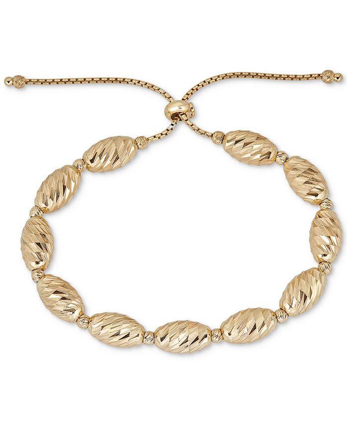 Italian Gold Textured Bead Bolo Bracelet in 14k GoldPlated Sterling