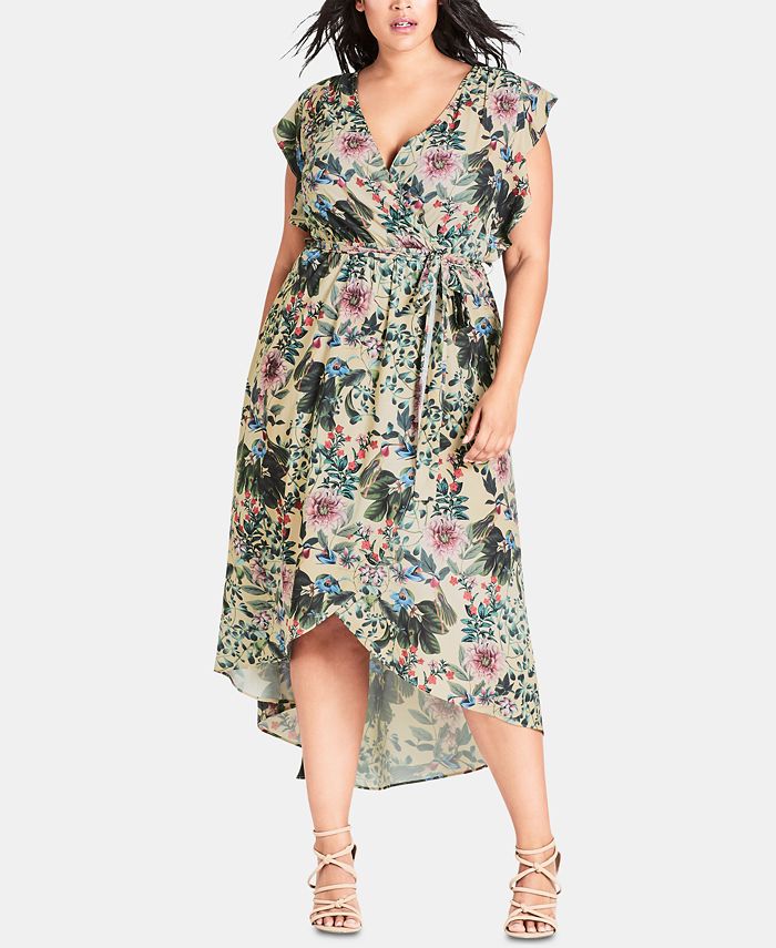City Chic Trendy Plus Size Printed Faux-Wrap Dress - Macy's