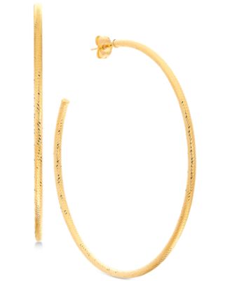Textured Skinny Hoop Earrings (1-1/2") in 14k Gold