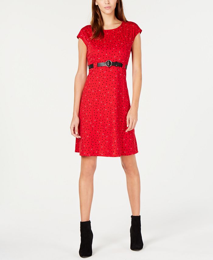 NY Collection - Petite Printed Belted Fit & Flare Dress