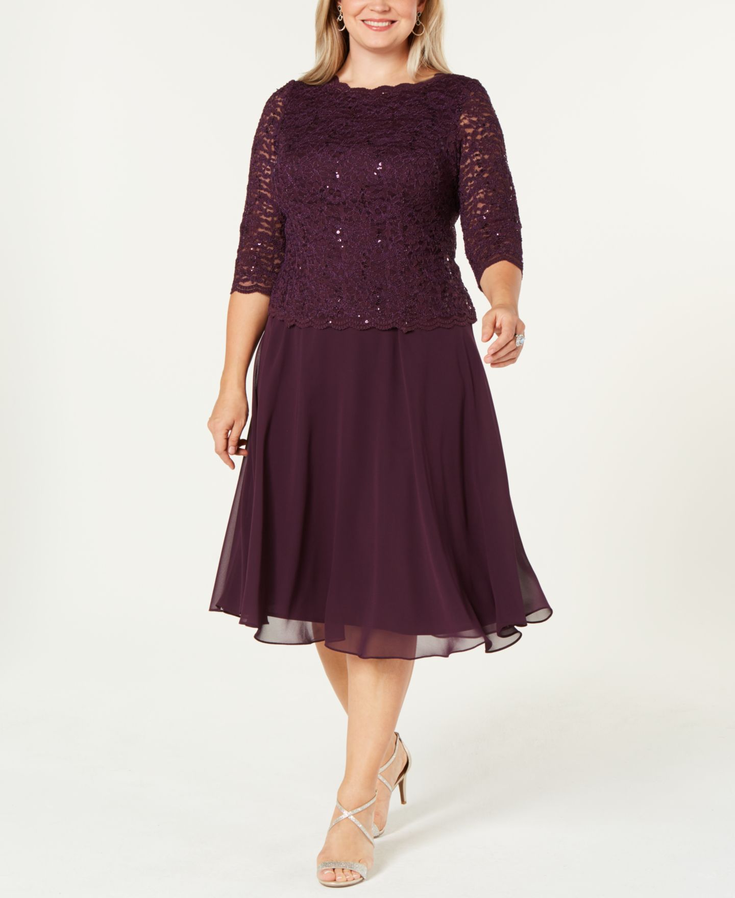 Женское платье Alex Evenings Plus Size Sequined Lace A-Line, цвет: Глубокий сливовый — фото 1